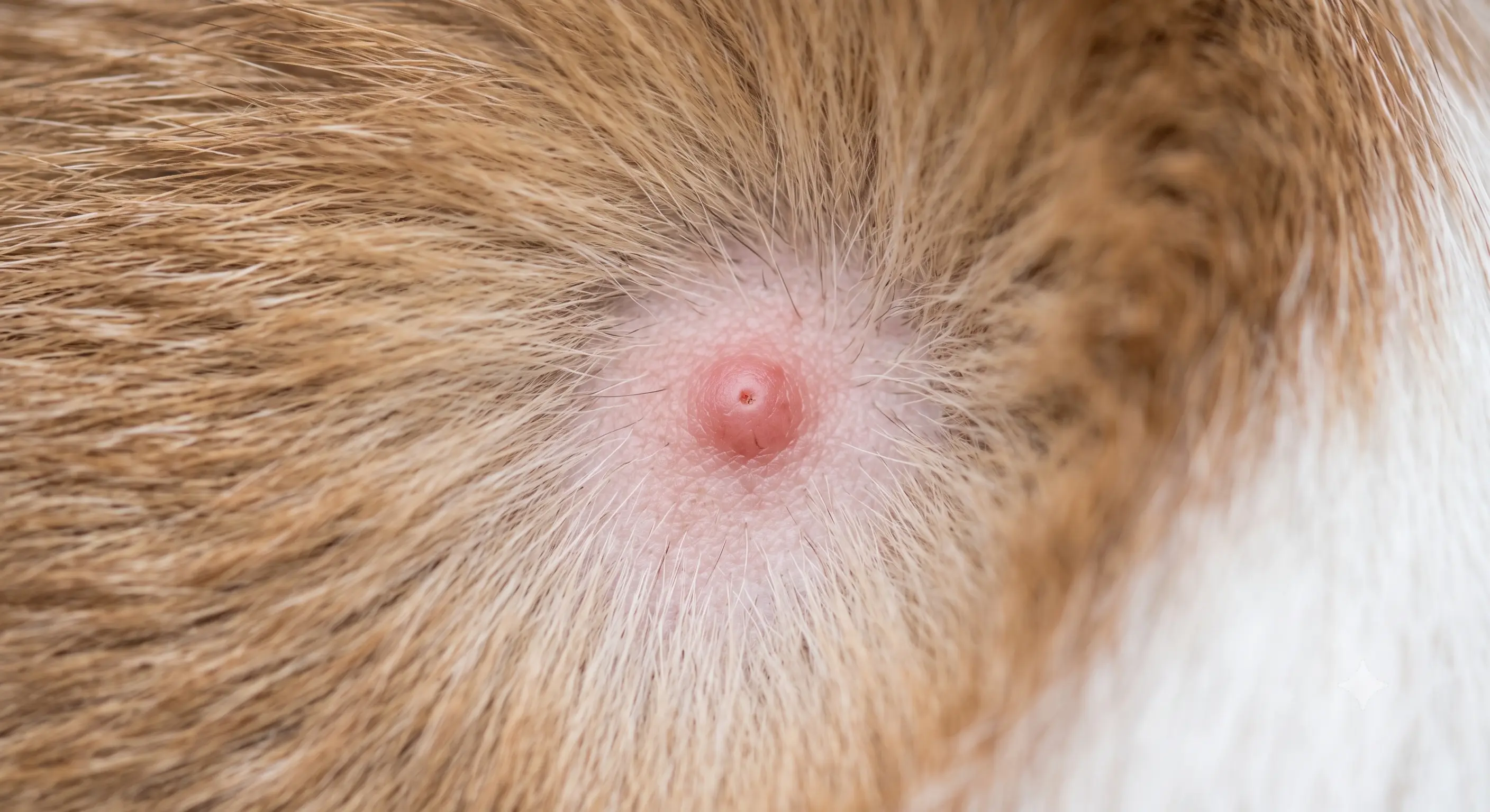 Klein rood bultje op de huid van een hond na het verwijderen van een teek